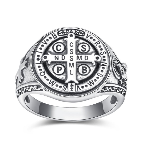 ADMETUS St Benedict Ring for Men 925 Sterling Silver Saint