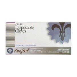 KingSeal 500 Count Light Duty Poly Disposable Gloves, Powder-Free, Latex-Free, Food Safe, Size Large - 1 Box of 500 Gloves