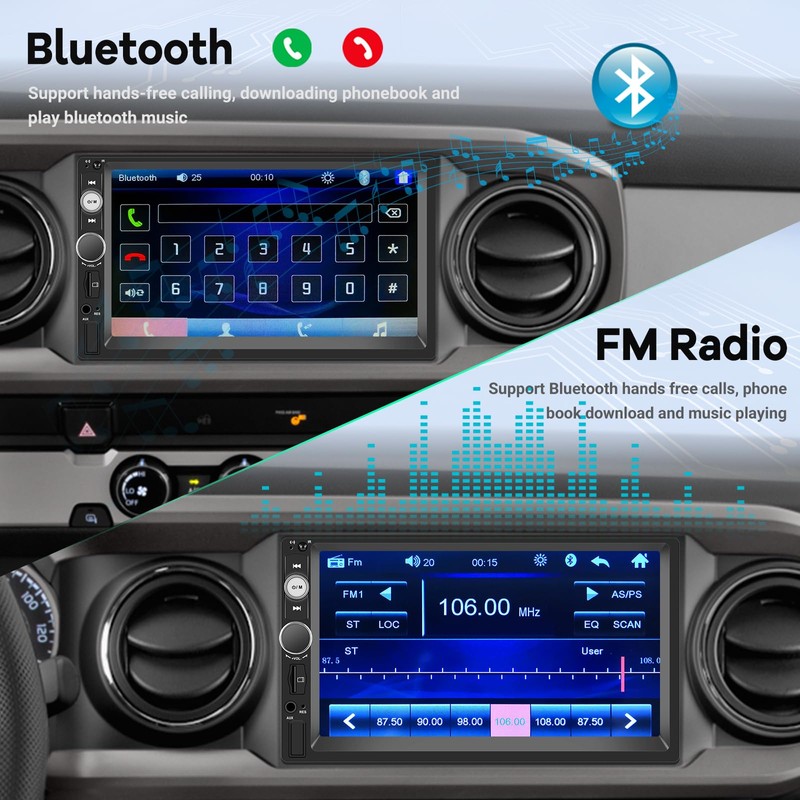 Double Din Car Stereo with Reverse Camera 7 inch Touch