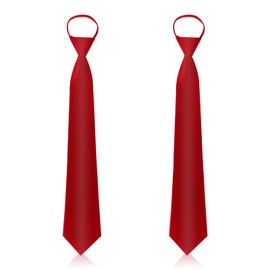 2Pcs 42cm Tie for Men, Pre-Tied Necktie Adjustable Neck Strap Matte Solid Color Ties For Men for Wedding Work Formal Business Tie Graduation School Uniforms (Red)