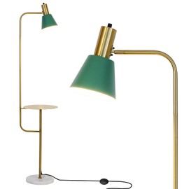 Hsyile Contemporary Modern Creative Floor Lamp with a Table,Suitable for Living Room,Den,Office,Bedroom - Standing Lamp Tall Floor Lamp - Brushed Brass Finish and Green Lampshade