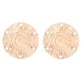 MUXSAM Wood Carved Onlays Appliques, Round Rosette Woodcarvings Center Decals for Closet Door Cabinet Drawer Wall Ceilling Dresser Wardrobe Crafts Decor(2-Pack, 10cm/3.9")