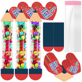 Gersoniel 50 Pcs Back to School Crafts Kit Candy Bags Pencil Treat Goodie Bags DIY Happy First Day of School Craft Gifts for Kids Classroom Activity Supplies Party Favor Decorations
