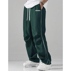 Yimoon Men's Parachute Pants Y2k Baggy Sweatpants Drawstring Wide Leg Casual Pants Streetwear (Green-XL)