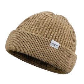 Clakllie Men's Trawler Beanie Watch Hat Rolled Cuff Harbour Hat Stretch Ski Skull Cap Cold Weather Warm Cap,Khaki