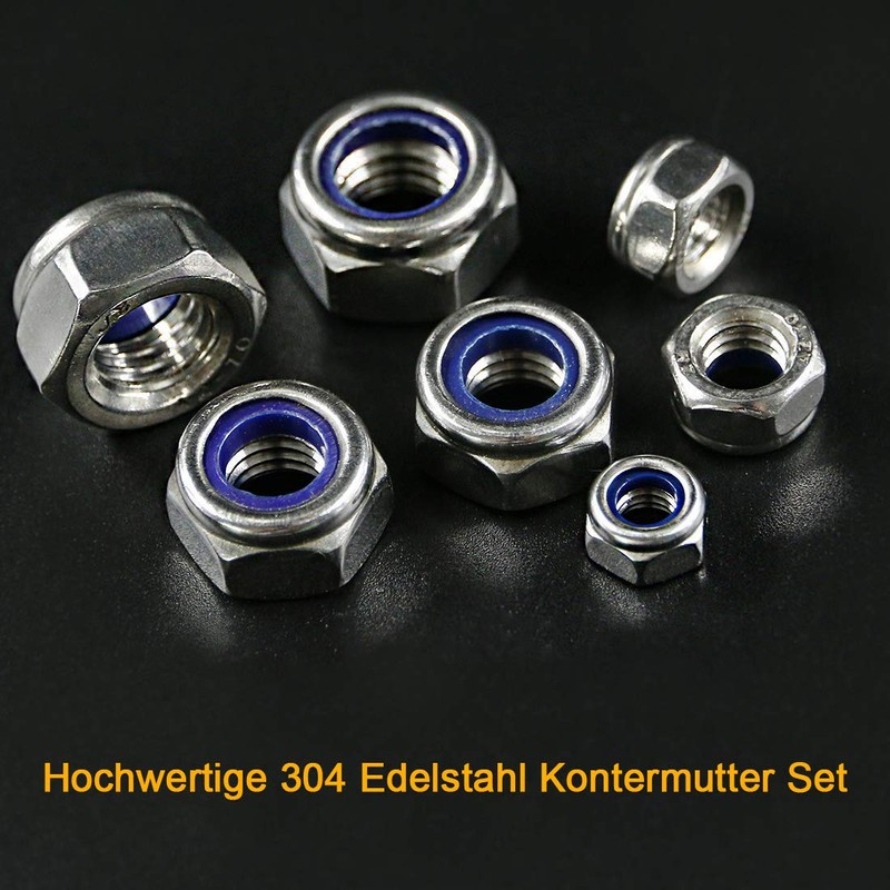 WJMY Self-Locking Nuts Hex Nuts 200 Pieces 304 Stainless Steel