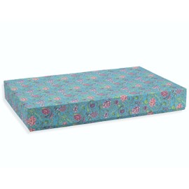 libralides - A4 Box with Lid Handmade "Orleans" (Blue, Pink Flower Pattern) Storage Box Flat & Rectangular - Storage Box Storage Box Made of Cardboard/Cardboard