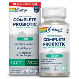SOLARAY Mycrobiome Complete Probiotic Mood Formula - Pre and Probiotics for Women and Men Plus Postbiotic - 50 Billion CFU, 28 Strains - Vegan, Clinically Studied Ingredients - 30 Servings, 30 VegCaps