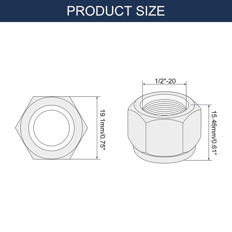 sourcing map 8Pcs 1/2"-20 Nylon Insert Hex Lock Nuts, Carbon