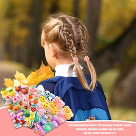 Kids Hair Bands,60PCS Seamless Cute Cartoon Fruit Bow Flower Crown Toddler Elastic Hair Bobbles,Ponytail Holder Girls Hair Accessories for Baby Girls Infants Kids Children (Colorful Fruit and Cartoon)