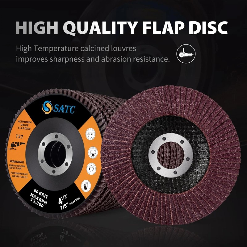 10Pcs 4.5 Inch Round Flap Disc 4-1/2" 80 Grit Angle
