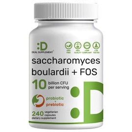 Saccharomyces Boulardii Probiotics + FOS Supplement, 10 Billion CFU, 240 Veggie Capsules – Probiotic & Prebiotic for Women & Men – Gut, Immune & Digestive Health Support – Non-GMO