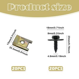 40Pcs Car Body Fasteners Kit, Includes 20 Fender Screws & 20 Bumper Guard Plate Bolts with U-Type Clips,Hex Self-Tapping Undertray Screws for Auto Interior & Exterior Repair