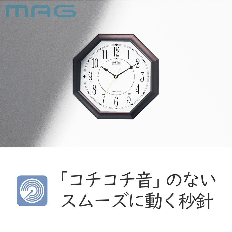 MAG(マグ) 掛け時計 八角形 アナログ オクターゴ 静音 連続秒針 ブラウン W-287BR-Z
