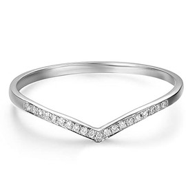 HAFEEZ CENTER Moissanite Wedding Bands for Women, V Shape Curved Chevron Eternity Wedding Band, Moissanite Eternity Ring (White-Gold, 7)