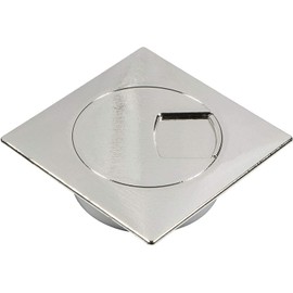 Gedotec Cable guide desk made of sturdy ABS plastic, 2 pieces square cable passages, 60 mm, plaza, cable box, chrome look, cable guide square for push-in, cable duct