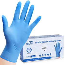SwiftGrip Disposable Nitrile Exam Gloves, Nitrile Gloves Disposable Latex Free, Medical Gloves, Cleaning Gloves, Food-Safe Rubber Gloves, Powder Free, Non-Sterile, 100-ct Box (Medium)