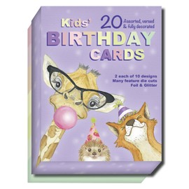 Crown Point Graphics 20 Kids Birthday Cards with Envelopes Set 2, Animal Birthday Cards for Children, Die Cut Cards with Glitter and Foil Accents