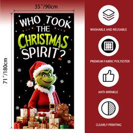 Christmas Door Cover,Green Santa with Gifts Xmas Banner Decorative Christmas Front Door Porch Sign Decorations and Supplies for Home House Party Room Office Decor-71 × 35inches