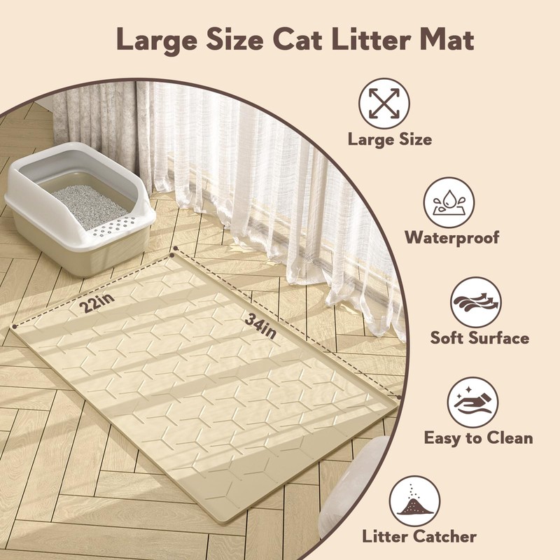 Garoopion Silicone Cat Litter Trapping Mat, Large Waterproof 34" X