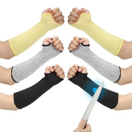 PATIKIL 12 Inch Cut Resistant Sleeve, 3 Pairs Arm Safety Protectors Sleeves with Thumb Hole Level 5 Protection Forearm Guard Sleeves for Thin Skin and Bruising, S, Black/Gray/Yellow