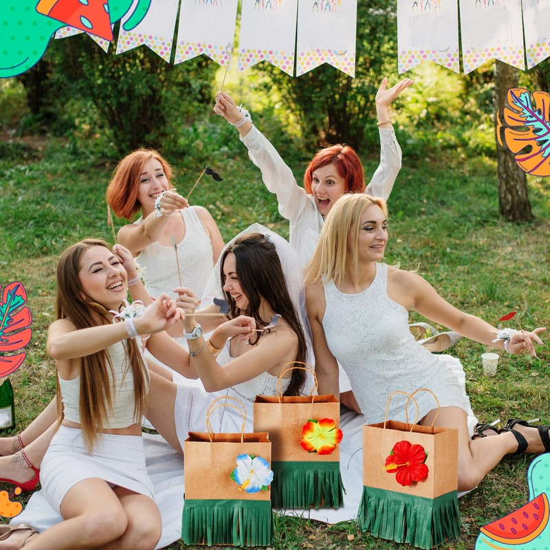 Suncalla 24 Sets Hawaiian Party Gift Bags with Hibiscus Flower