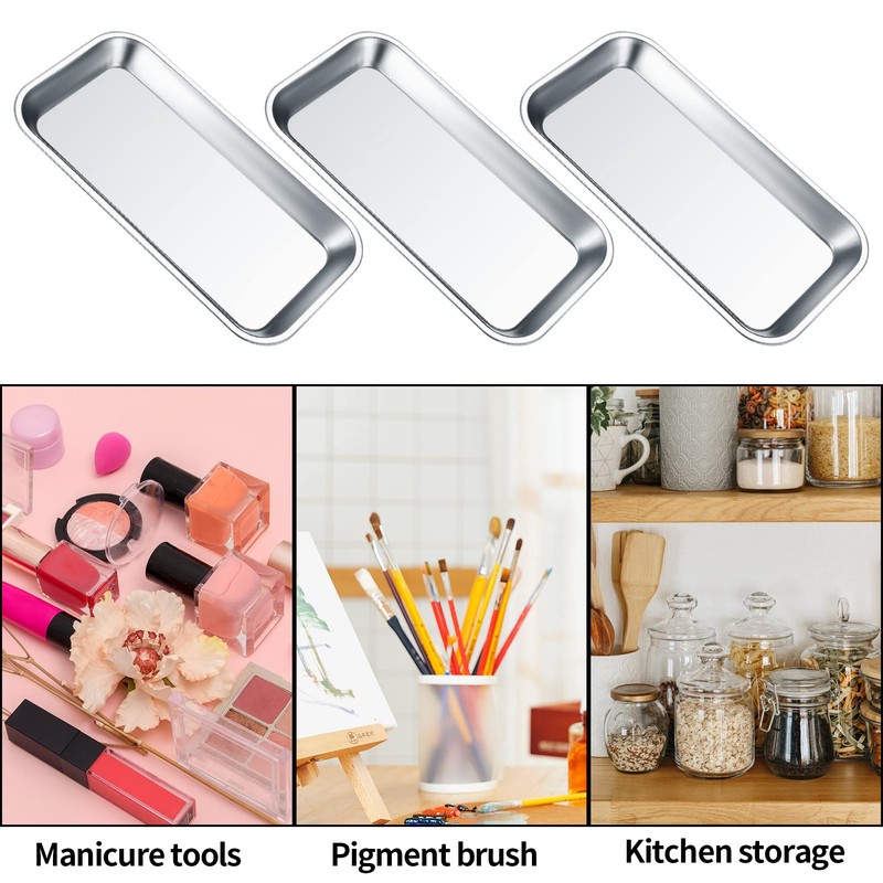 4 Pcs Small Instrument Tray, Stainless Steel Rectangular Laboratory Supplies