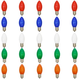 Abeja 25 Pack Multicolor C9 LED Christmas Light Bulbs, C9 LED Replacement Bulbs Fits E17Intermediate Base, 0.6 Watts LED Bulb for Christmas Lights Outdoor Indoor Party Backyard Christmas Decor