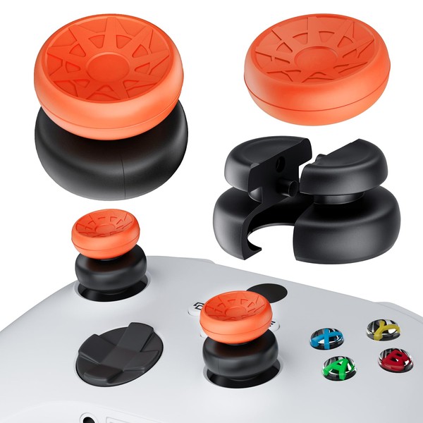 PlayRealm - Extensor de palanca de pulgar sin caída y cubierta de agarre de silicona, 2 juegos para Xbox Series X/S y Xbox One S/X Controller (Turbo Orange)