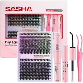 SASHA Pestañas Postizas Kit Completo, 280pcs Kit de Postizas Mezcla 30D 40D, Curvatura Tipo D 9-16mm DIY Pestañas, Extensiones de Pestañas Individuales，Incluye 4 en 1 Herramienta Lash Bond y Seal y Remover y Pinzas