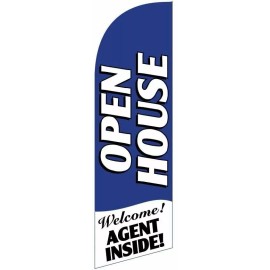 FFN 30"x78" Swooper Bow Flag OPEN HOUSE Welcome Agent Inside Blue White