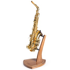 Musbeat Saxophone Stand, Saxophone Stand for Alto and Tenor, Zebra Grain Hardwood Alto Sax Stand with Soft Silicone Yokes, Handcrafted Wooden Tenor Saxophone Holder for Home Studio Display