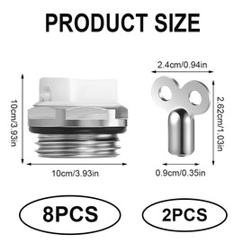 Tulov Pack of 8 Radiator Bleed Valves, 1/2 Inch Heating Bleed Valve with 2 Bleed Keys, Metal Outlet Valve, Brass Rotating Plastic Head