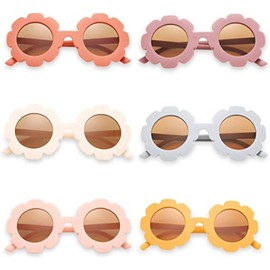 letcdfer Children's sunglasses, cute sunflower glasses, round sunglasses, cute flower glasses, children's fashion sunglasses for boys and girls, party gift, outdoor beach sunglasses, Style 1