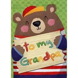 Designer Greetings Bear Holding Wooden Sign Juvenile/Kids Father's Day Card for Grandpa