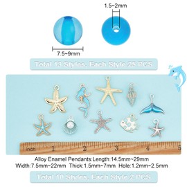 PH PandaHall Pack of 345 Blue Craft Beads for Threading, Ocean Beads Charms Shell Starfish Mermaid Charms Pendant for DIY Bracelets Necklaces Earrings Jewellery Making Party