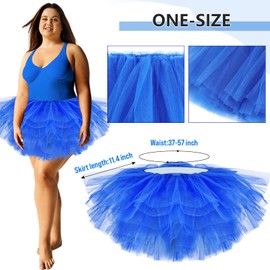 Shihanee 2 Pack 5 Layers Plus Size Tutu Skirt Women Adult Classic Elastic Carnival Tutu Tulle Skirt Short Lady 80's Dance(Royal Blue)
