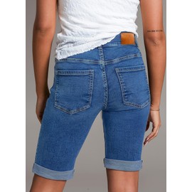 Sidefeel Women's Jean Shorts High Waisted Stretchy Dressy Casual Denim Summer Long Shorts Size 14 Blue