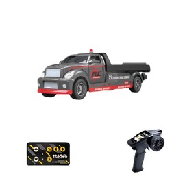 Hotfree 1/64 Mini RC Flatbed Truck, 2.4GHz Alloy Transporter Model with Movable Tailboard, App Control & Remote Control Tow Truck, 3-Speed Adjustable, USB-C Rechargeable, Indoor Outdoor Racing Toy, Fun Birthday Gift for Kids, Boys and Dad:_GREY (Dual controller)