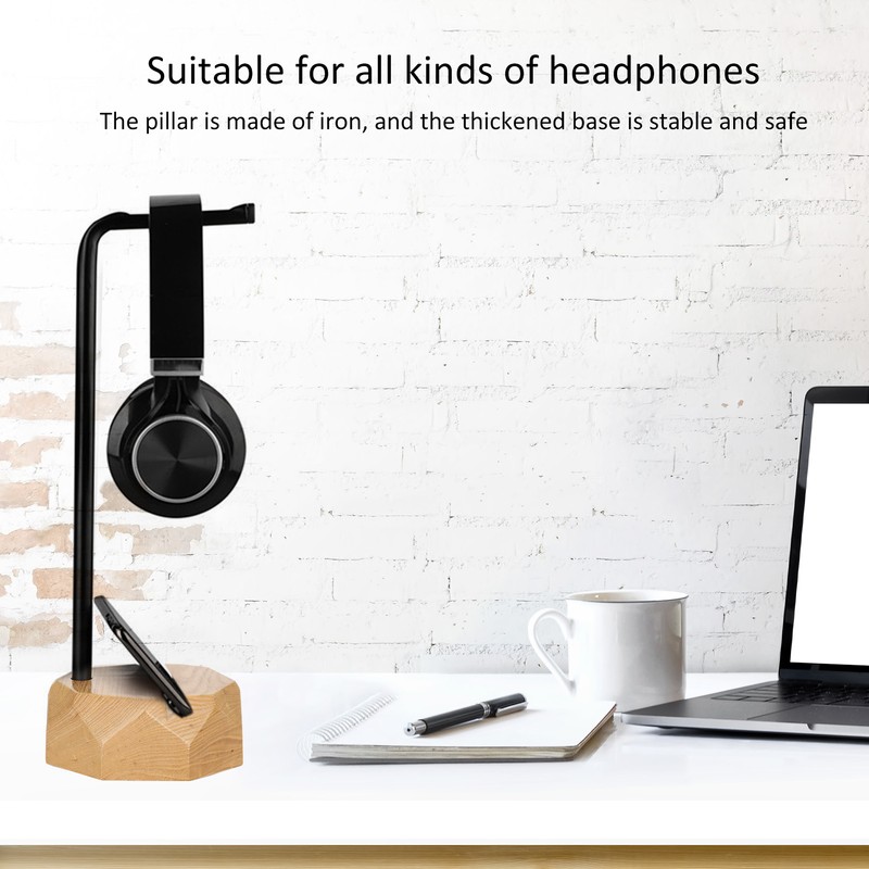 Headphone Holder Solid Wooden Headset Stand Rack Desktop Earphone Hanger