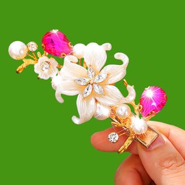 Catery Flower Hair Clips Gold Prom Hair Barrettes Purple Crystal Wedding Hairpiece Accessories for Brides and Women
