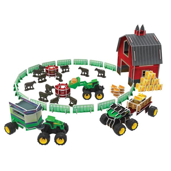 ERTL John Deere Buildable Farm Toy Play Set with Toy Tractors and 12 Toy Animals - Kid’s Building Set for Creative Play - Ages 6 Years and Up