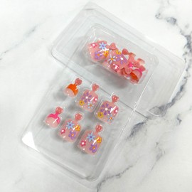 Colorful French Tip Press on Toenails Square Fake Toe Nails Summer False Toenails with Colorful Flowers Design Glossy Nude Acrylic Toe Nails Full Cover Stick on Toenails for Women 24Pcs