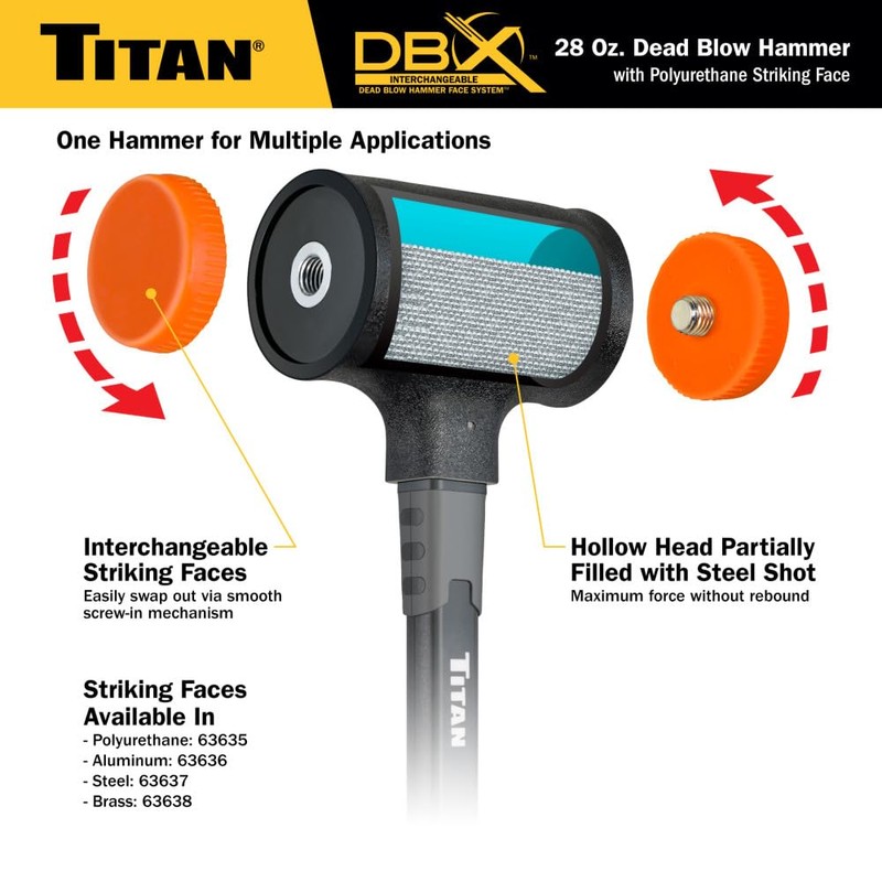 Titan DBX 63628 28oz Dead Blow Hammer with Interchangeable Polyurethane