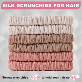 6Pcs Silk Hair Ties Small 22 Momme 100% Pure Mulberry Silk Scrunchies for Women Girls Thin Skinny Hair Sleep Scrunchies No Damage(Color 12)