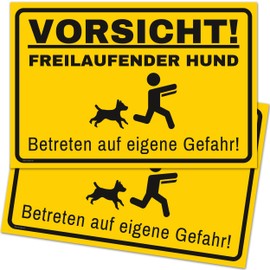Set of 2 Caution Dog Sign (30 x 20 cm) - Warning of the Dog Signs - Dog Warning Sign Made of High-Quality Plastic - Dog Signs Warning - Yellow