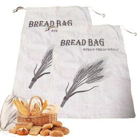 2 Pack Linen Bread Bags, 11 x15 inch Bread Storage Bags for Homemade Bread Container Reusable Bread Storage Food Storage Bread Bags Linen Cotton Blend