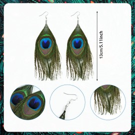 Peacock Earrings Women's Carnival Jewellery Peacock Feathers Earrings Carnival Earrings with Tassels for Girls Women Masquerade Looks Accessories, Feather, alloy, No Gemstone