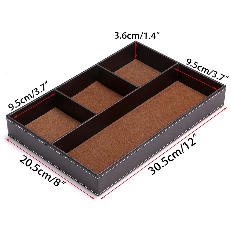 BTSKY 4 slots Desk Drawer Organizer, PU Leather Drawer Storage