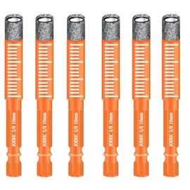 JOERIC Orange Hex Shank 3/8" Dry Diamond Drill Bit Set, 6PCS 10mm Diamond Core Drill Bit for Granite Marble Tile Ceramic Stone Glass (Not for Wood)